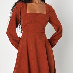 Lulus Daily Affection Rust Orange Corduroy Mini Dress With Pockets - Size S